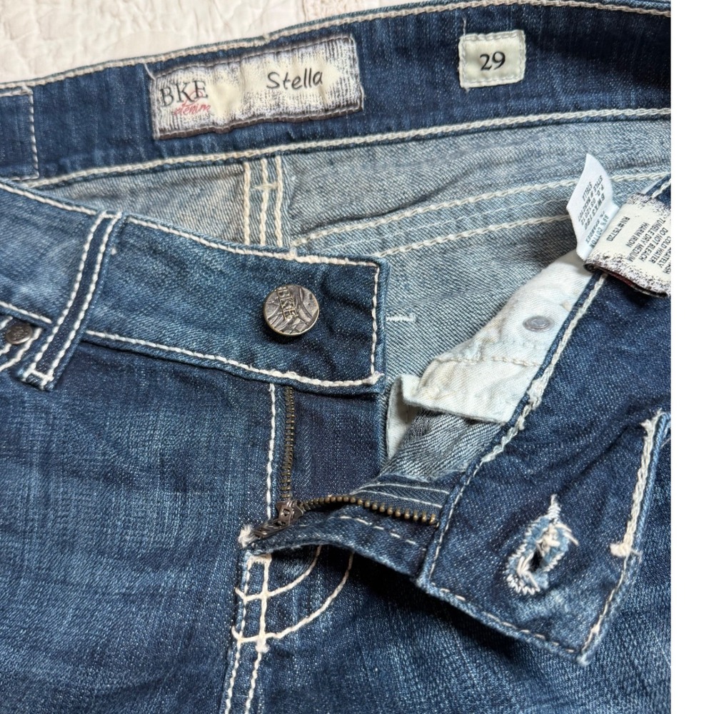 BKE Stella Straight Leg Crop Jeans Dark Wash Contrast Stitch Cowgirl Womens 29 - Picture 3 of 6